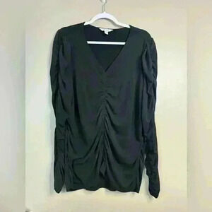 Black Ruched Stretch Top XXL Long Sleeve Goth Grunge Minimalist Nine West FLAW